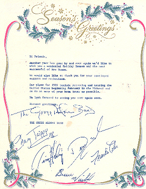 This was a letter of Season's Greetings that the GAB sent out in 1989, signed by the whole band.